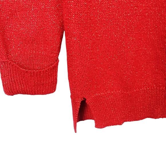 Cupio Glitter Red Long Sleeve Crewneck Pullover Sweater Roll Cuff  Women's M - Picture 5 of 7